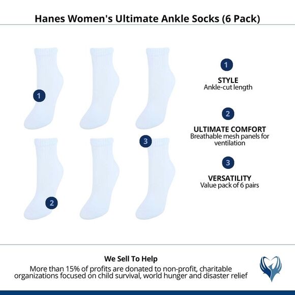 Hanes Women's Ultimate Ankle Socks (6 Pack) - Picture 3 of 3